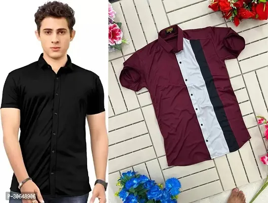 Stylish Cotton Spandex Half Sleeve Shirts For Men Pack of 2-thumb0