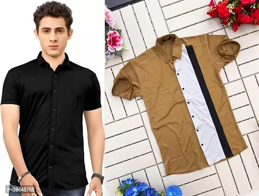 Stylish Cotton Spandex Half Sleeve Shirts For Men Pack of 2-thumb0