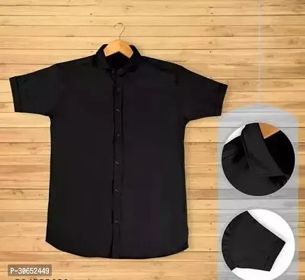 Stylish Cotton Spandex Solid Black Short Sleeves Shirt For Men-thumb0