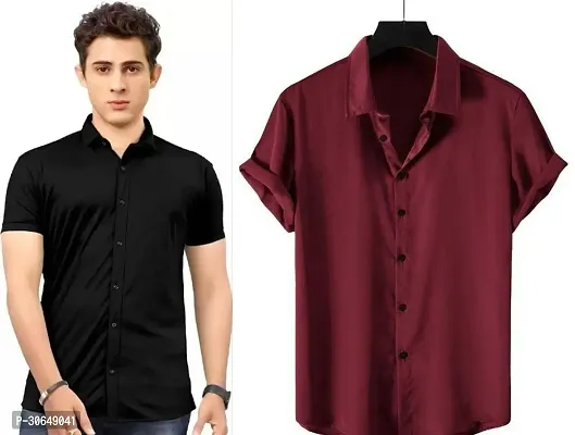 Stylish Cotton Spandex Half Sleeve Shirts For Men Pack of 2-thumb0