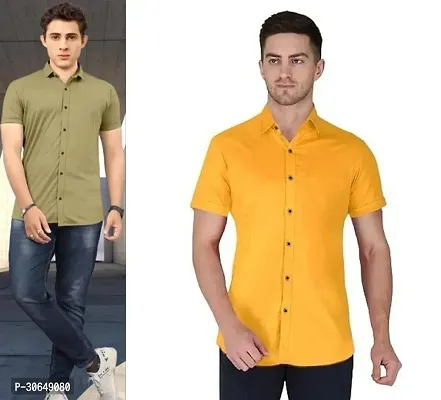 Stylish Cotton Spandex Half Sleeve Shirts For Men Pack of 2-thumb0