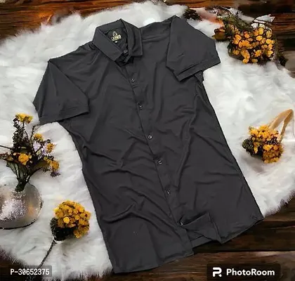 Stylish Cotton Spandex Solid Black Short Sleeves Shirt For Men