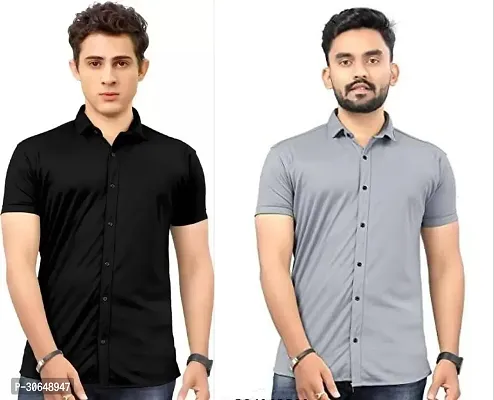 Stylish Cotton Spandex Half Sleeve Shirts For Men Pack of 2-thumb0