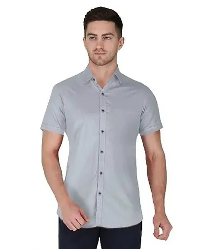 Stylish Lycra Solid Half Sleeve Regular Fit Casual Shirt For Men