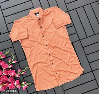 Stylish Cotton Spandex Solid Orange Short Sleeves Shirt For Men