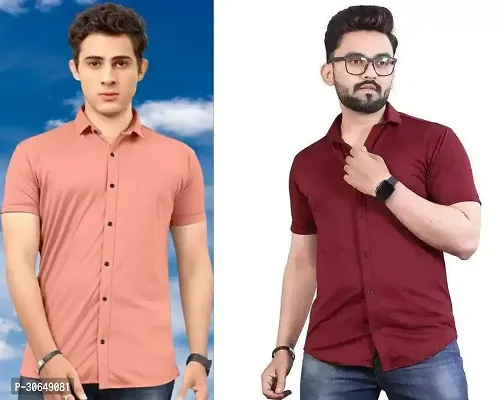 Stylish Cotton Spandex Half Sleeve Shirts For Men Pack of 2-thumb0