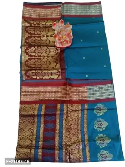 Blue color Pure cotton Sambalpuri saree with lack lining.