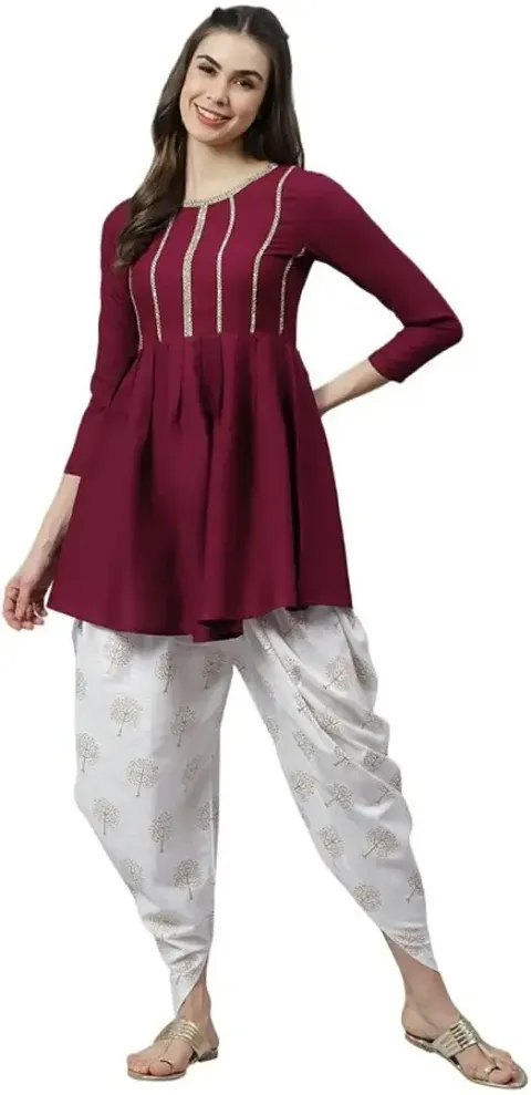 Stylish Rayon Short Kurta Bottom Set