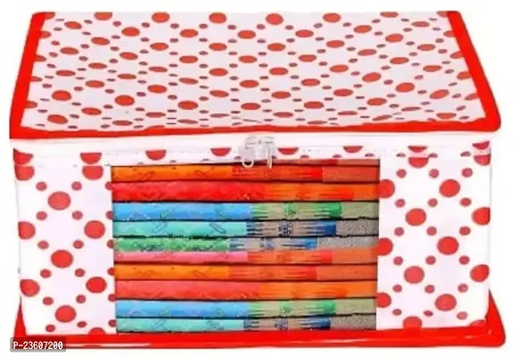 Classecrafts Non Woven Fabric Saree Cover/Clothes Organizer With Transparent Window Red10pc non woven polka dot(Red)-thumb2