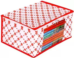 Classecrafts Non Woven Fabric Saree Cover/Clothes Organizer With Transparent Window Red4pc non woven polka dot(Red)-thumb2