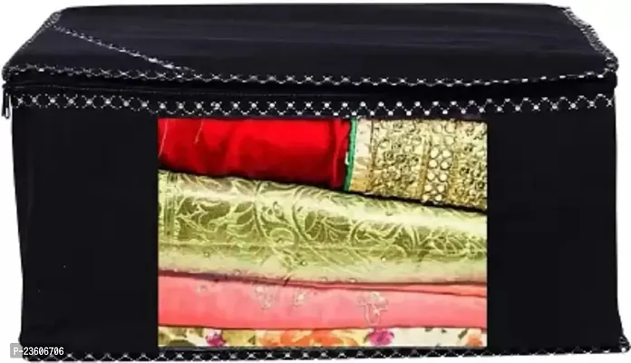 Classecrafts Saree Cover Quality Pack Of 4 Non Woven Designer Height Saree Cover Black-thumb2