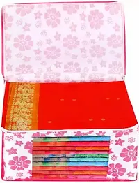 Classecrafts Floral Non Woven Fabric Saree Cover/Clothes Organizer With Transparent Window Pink7pc flower print NW(Pink)-thumb3