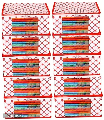 Classecrafts Non Woven Fabric Saree Cover/Clothes Organizer With Transparent Window Red10pc non woven polka dot(Red)