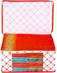 Classecrafts Non Woven Fabric Saree Cover/Clothes Organizer With Transparent Window Red10pc non woven polka dot(Red)-thumb3