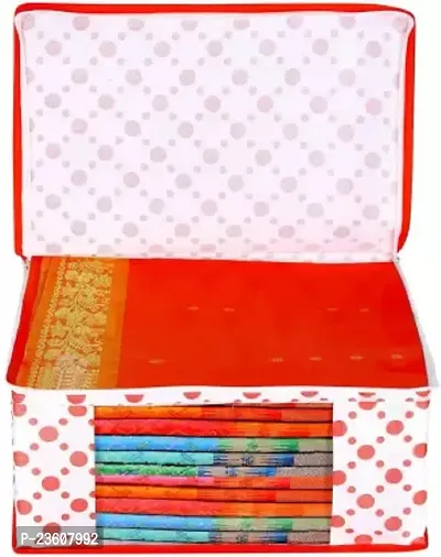 Classecrafts Non Woven Fabric Saree Cover/Clothes Organizer With Transparent Window Red4pc non woven polka dot(Red)-thumb4