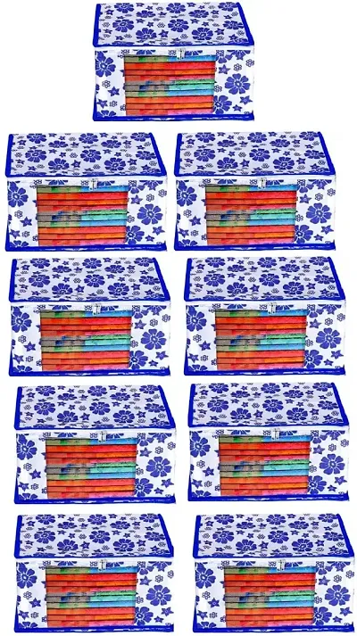 Classecrafts Floral Non Woven Fabric Saree Cover/Clothes Organizer With Window Blue10pc newflower printNW(blue)