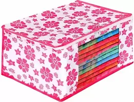 Classecrafts Floral Non Woven Fabric Saree Cover/Clothes Organizer With Transparent Window Pink7pc flower print NW(Pink)-thumb2