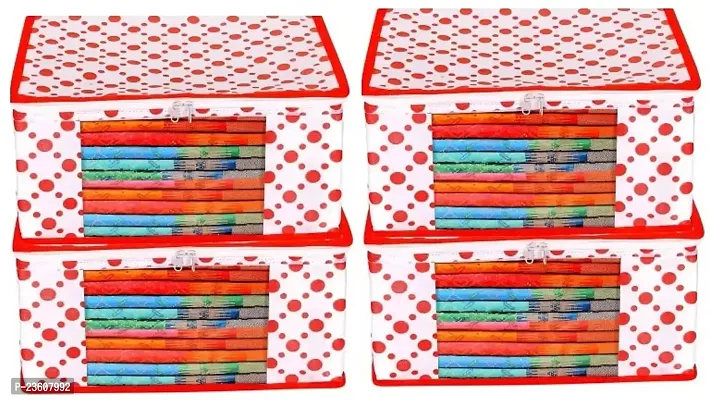 Classecrafts Non Woven Fabric Saree Cover/Clothes Organizer With Transparent Window Red4pc non woven polka dot(Red)