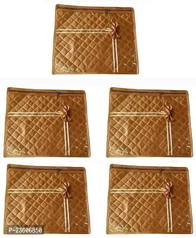 Classecrafts High-Quality Deginer Pack Of 5 Pieces Single Satin Saree Cover Gift Organizer Gold-thumb0