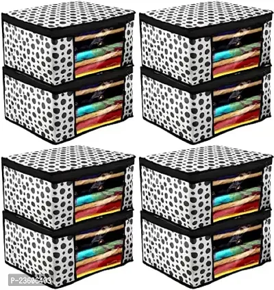 Classecrafts Pack Of 8Pc Polka Dot Non Woven Fabric Saree Cover/Clothes Organiser For BlackWhite-thumb0