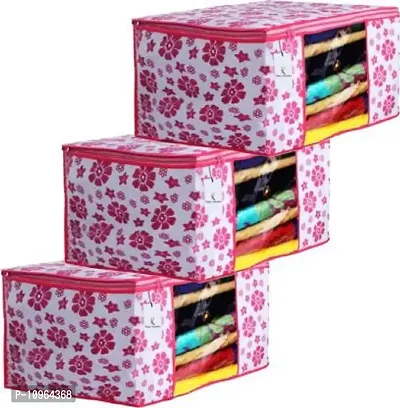 Saree cover Designer Non Woven Saree Cover Pink Floral Design set of 3 pcs