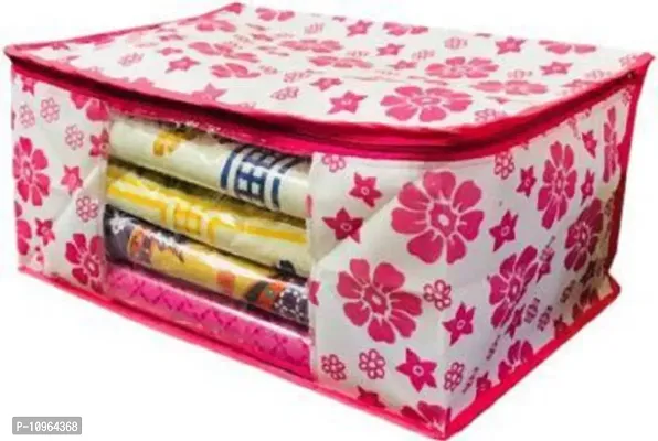 Saree cover Designer Non Woven Saree Cover Pink Floral Design set of 3 pcs-thumb3