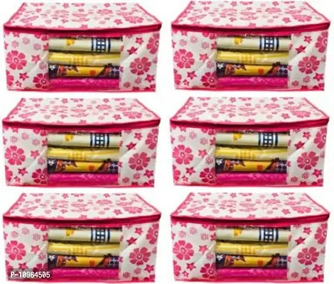 Saree cover Designer Non Woven Pink Floral Design set of 6 pcs (pink006)-thumb0