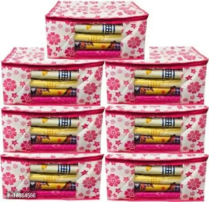 Saree cover Designer Non Woven Saree Cover Pink Floral Design set of 7 pcs-thumb0