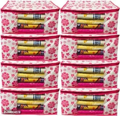 Saree cover Designer Non Woven Saree Cover Pink Floral Design set of 8 pcs-thumb0