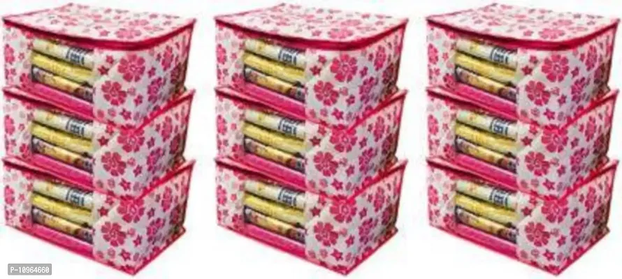 Saree cover Designer Non Woven Saree Cover Pink Floral Design set of 9 pcs-thumb0