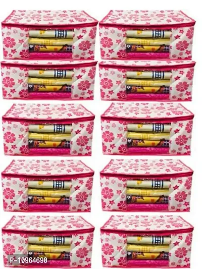 Saree cover Designer Non Woven Saree Cover Pink Floral Design set of 10 pcs-thumb0