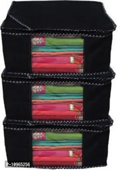 Saree cover Quality Pack of 3 Non Woven 10inch Designer Height Saree Cover(black)-thumb0