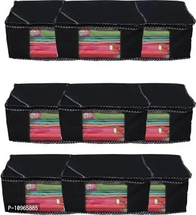 Saree cover Pack of 9 Non Woven 10inch Designer Height Saree Cover(black)-thumb0