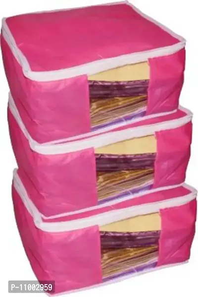 Cygnet Fashionista saree cover High Quality Pack of 3 Non Woven 10inch Designer Height Saree Cover Gift Organizer bag vanity pouch Keep saree/Suit/Travelling Pouch (Pink)-thumb0