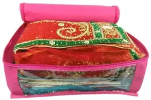 Cygnet Fashionista saree cover High Quality Pack of 3 Non Woven 10inch Designer Height Saree Cover Gift Organizer bag vanity pouch Keep saree/Suit/Travelling Pouch (Pink)-thumb2