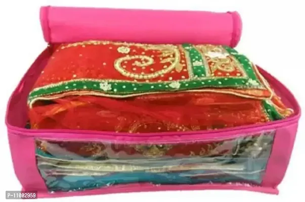 Cygnet Fashionista saree cover High Quality Pack of 3 Non Woven 10inch Designer Height Saree Cover Gift Organizer bag vanity pouch Keep saree/Suit/Travelling Pouch (Pink)-thumb3