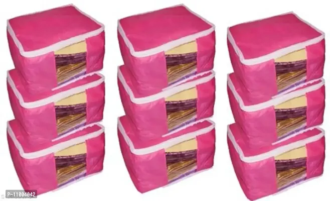 Cygnet Fashionista saree cover High Quality Pack of 9 Non Woven 10inch Designer Height Saree Cover Gift Organizer bag vanity pouch Keep saree/Suit/Travelling Pouch (Pink)