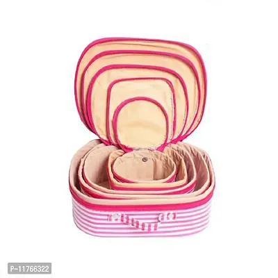 Multipurpose Set Of 5 Pc Cosmetic Storage Box Vanity Box With Makeup Kit Storage Box / Makeup Organizer Vanity Box  (Pink, White)-thumb3