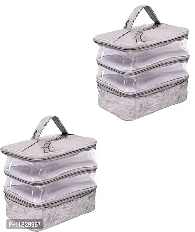 CLASSECRAFTS Pack of 2 Transparent PVC Make Up Kit Cum Jewellery Kit (Silver) Makeup Bag Toiletries Bag Cosmetic Kit Pouch Utility Bag vanity box, jewellery box, makeup box, Vanity Box  (Silver)