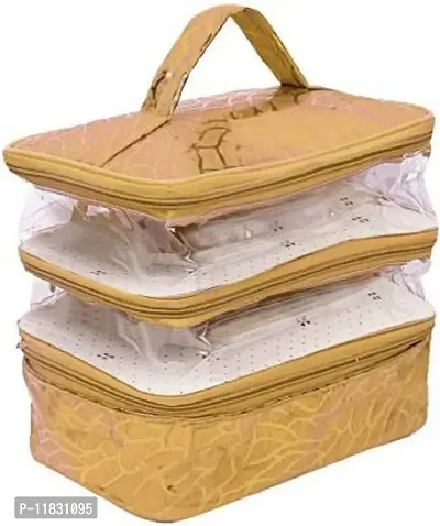 CLASSECRAFTS Pack of 1 Transparent PVC Make Up Kit Cum Jewellery Kit (Gold) Makeup Bag Toiletries Bag Cosmetic Kit Pouch Utility Bag vanity box, jewellery box, makeup box, Vanity Box  (Gold)-thumb0