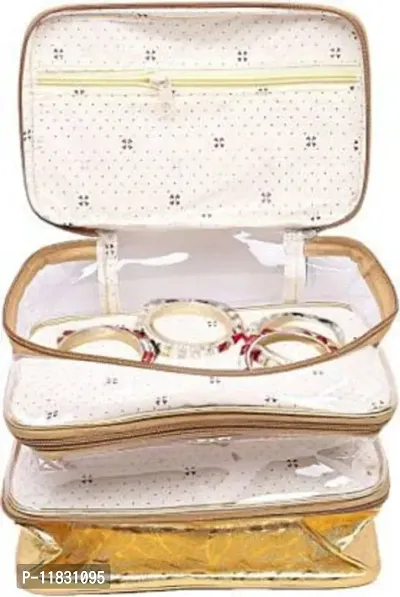 CLASSECRAFTS Pack of 1 Transparent PVC Make Up Kit Cum Jewellery Kit (Gold) Makeup Bag Toiletries Bag Cosmetic Kit Pouch Utility Bag vanity box, jewellery box, makeup box, Vanity Box  (Gold)-thumb2