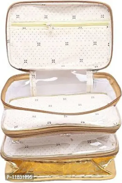 CLASSECRAFTS Pack of 1 Transparent PVC Make Up Kit Cum Jewellery Kit (Gold) Makeup Bag Toiletries Bag Cosmetic Kit Pouch Utility Bag vanity box, jewellery box, makeup box, Vanity Box  (Gold)-thumb3