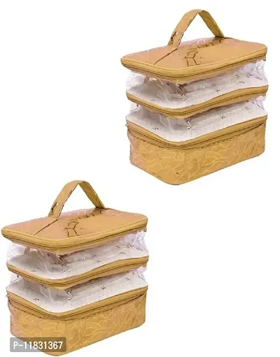 CLASSECRAFTS Pack of 2 Transparent PVC Make Up Kit Cum Jewellery Kit (Gold) Makeup Bag Toiletries Bag Cosmetic Kit Pouch Utility Bag vanity box, jewellery box, makeup box, Vanity Box  (Gold)
