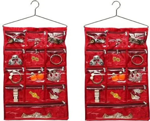 Satin 2 Piece 13 Pocket Hanging Jewellery organizer Makeup pouch Cosmetic Bag Bindi Organizer Vanity Kit wardrobe Organizer