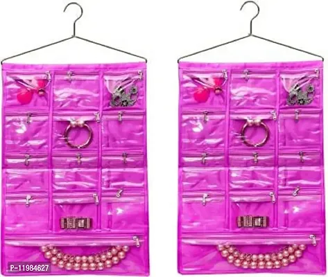 Purple Satin 2 Piece 13 Pocket Hanging Jewellery organizer Makeup pouch Cosmetic Bag Bindi Organizer Vanity Kit wardrobe Organizer