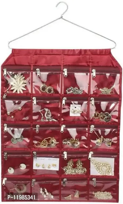 Pack of 1 Pcs 20 Pockets Hanging Jewellary Organizer Accessories Organizer(Maroon)-thumb0