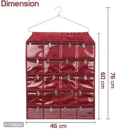 Pack of 1 Pcs 20 Pockets Hanging Jewellary Organizer Accessories Organizer(Maroon)-thumb2