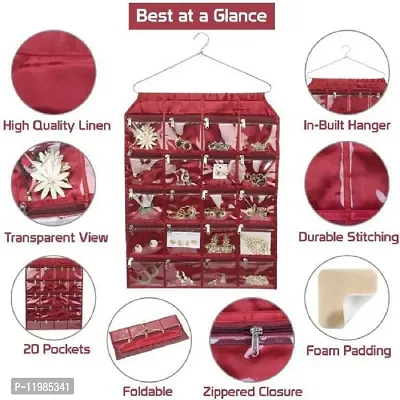 Pack of 1 Pcs 20 Pockets Hanging Jewellary Organizer Accessories Organizer(Maroon)-thumb3