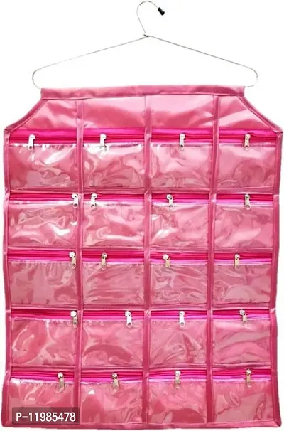 Pack of 1 Pcs 20 Pockets Hanging Jewellary Organizer Accessories Organizer(Pink)-thumb0