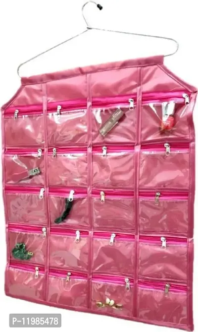 Pack of 1 Pcs 20 Pockets Hanging Jewellary Organizer Accessories Organizer(Pink)-thumb2